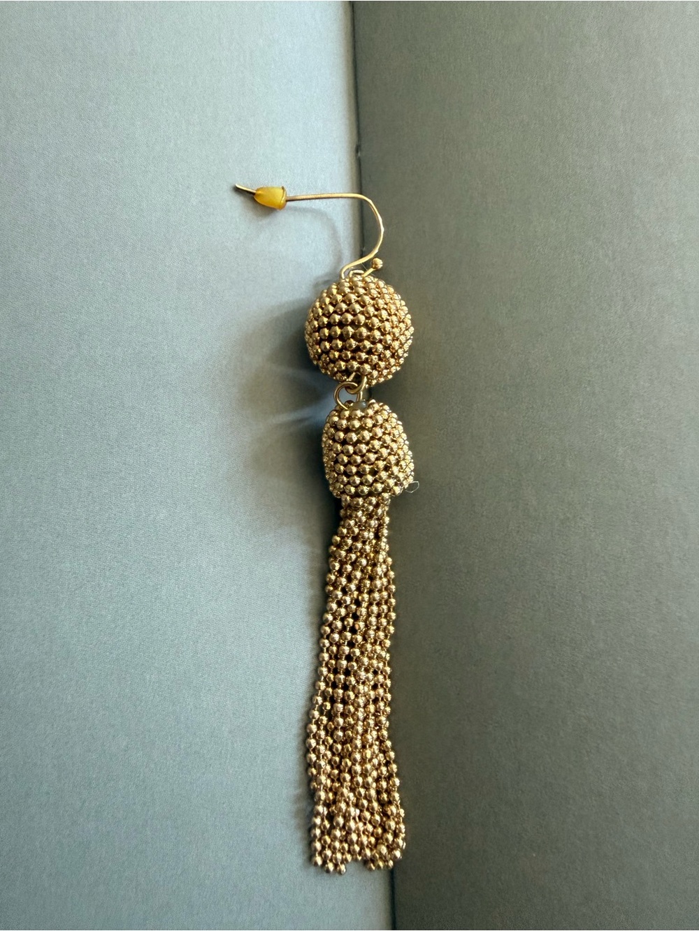 Gold Beaded Tassel Drop Earrings - Picture 2 of 5